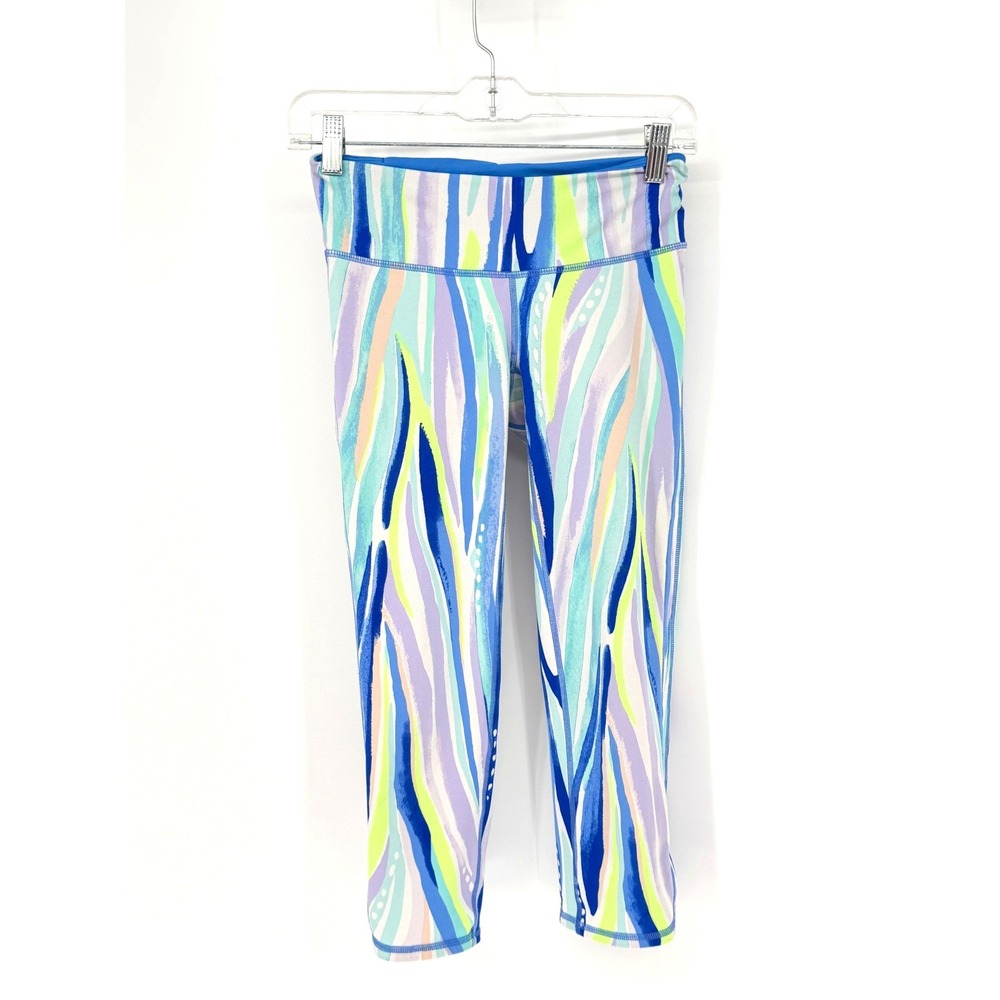 Lilly Pulitzer Luxletic Weekender Leggings Womens Small Blue Cropped Preppy Yoga - Picture 3 of 10